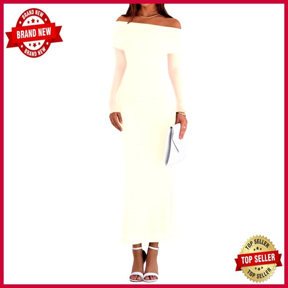 Dresses & Skirts - Elegant Off Shoulder Long Sleeve Formal Bodycon Maxi Dress Wedding Guest